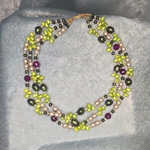 Vibrant Smithsonian Beaded Necklace with Green and Purple Accents